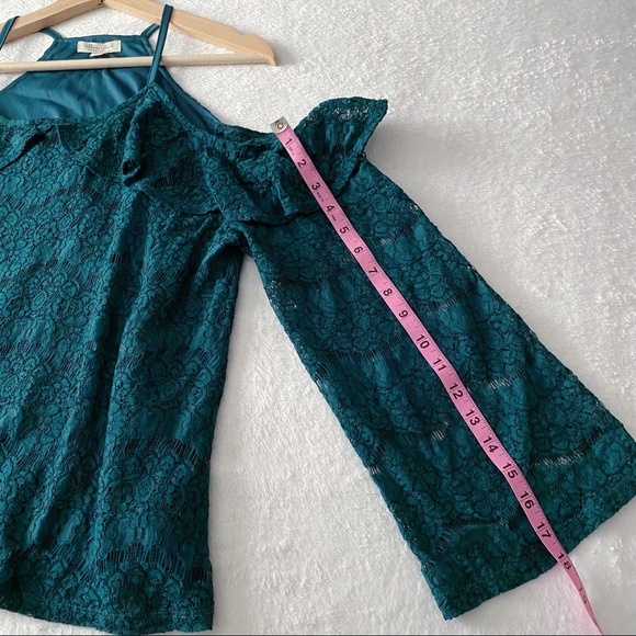 Dark Teal Cold Shoulder Lace Top - Picture 9 of 11
